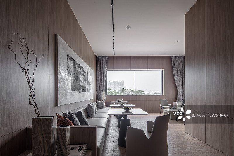 洽谈区与长桌会议布置设计图片素材