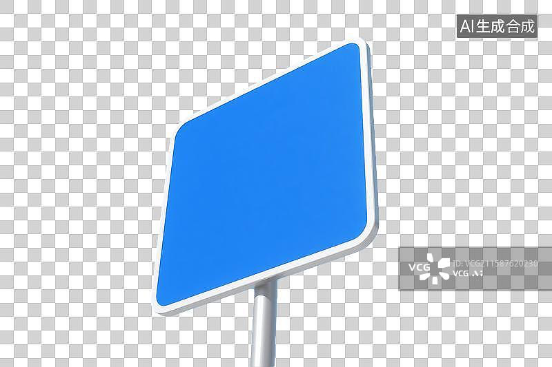 【AI数字艺术】蓝天背景下焦点清晰的蓝色3D交通指示牌图片素材