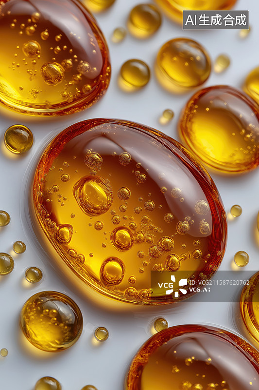 【AI数字艺术】金色气泡特写图片素材