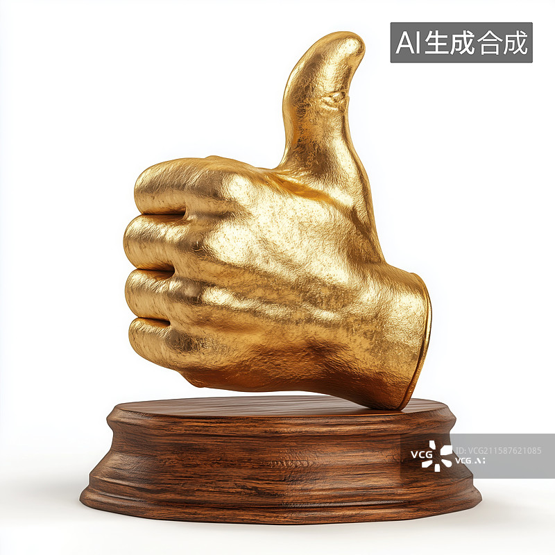 【AI数字艺术】金色大拇指点赞奖杯元素图片素材