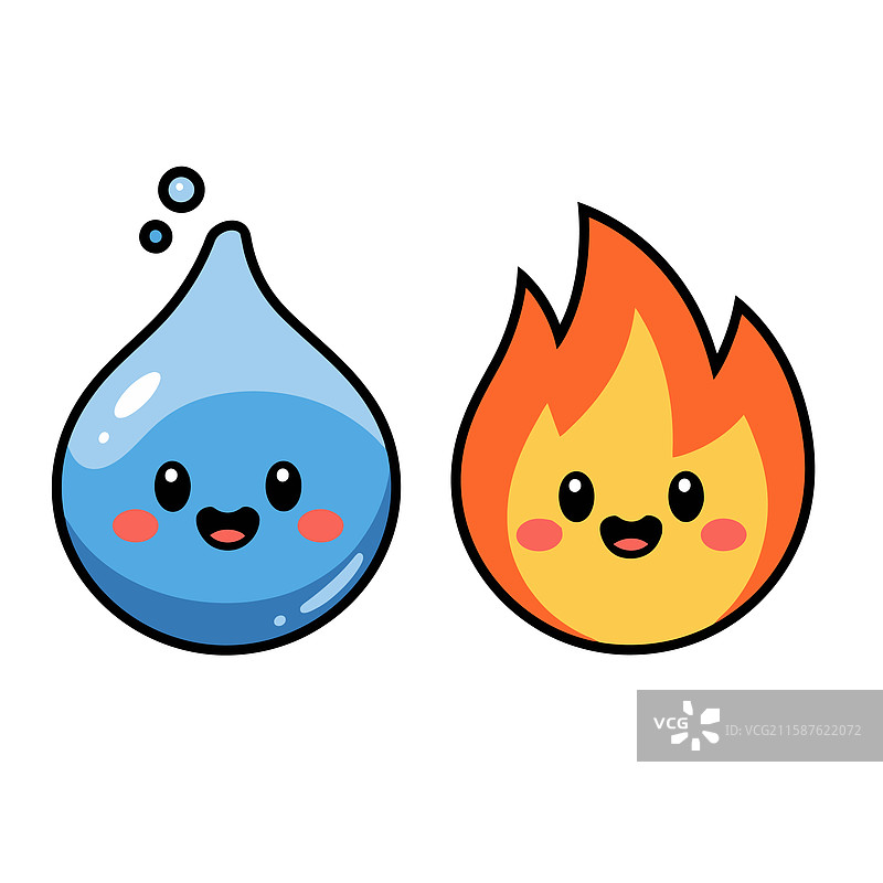 可爱的火与水元素角色图片素材