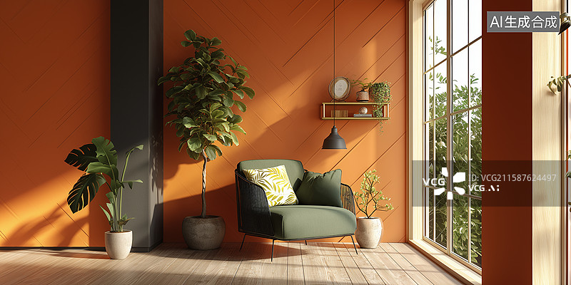 【AI数字艺术】绿网椅工业风艺术角落图片素材