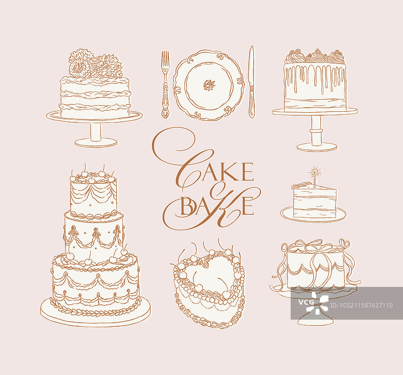 一层和两层蛋糕的系列插图图片素材