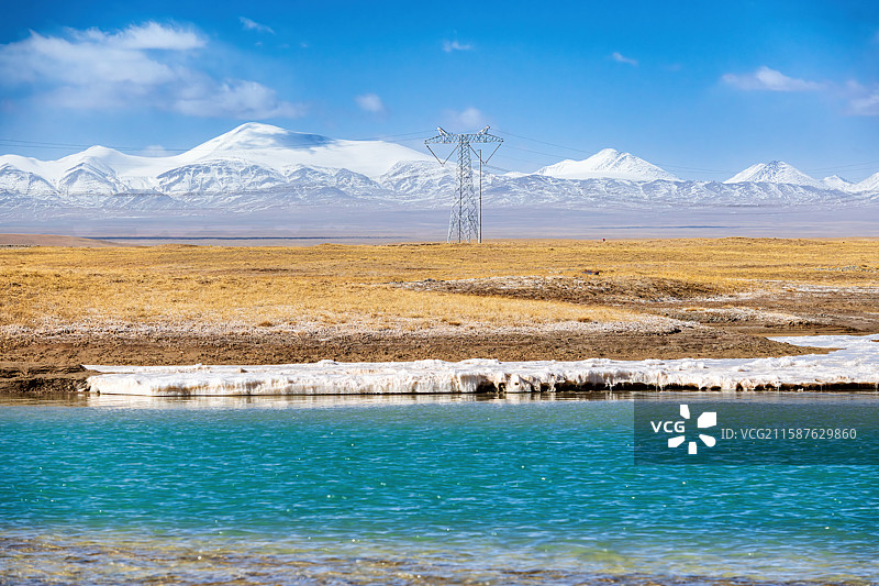 从索南达杰藏羚羊保护站眺望昆仑玉虚峰，青海，玉树，治多，清水河图片素材