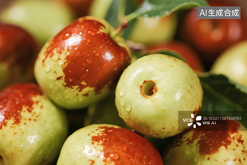 【AI数字艺术】新鲜采摘的冬枣，上面沾着水珠图片素材