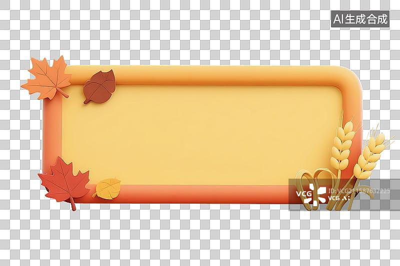 【AI数字艺术】秋天小麦枫叶暖色系边框文本框背景图片素材