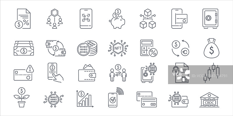 智能数字金融线条图标集简单版图片素材