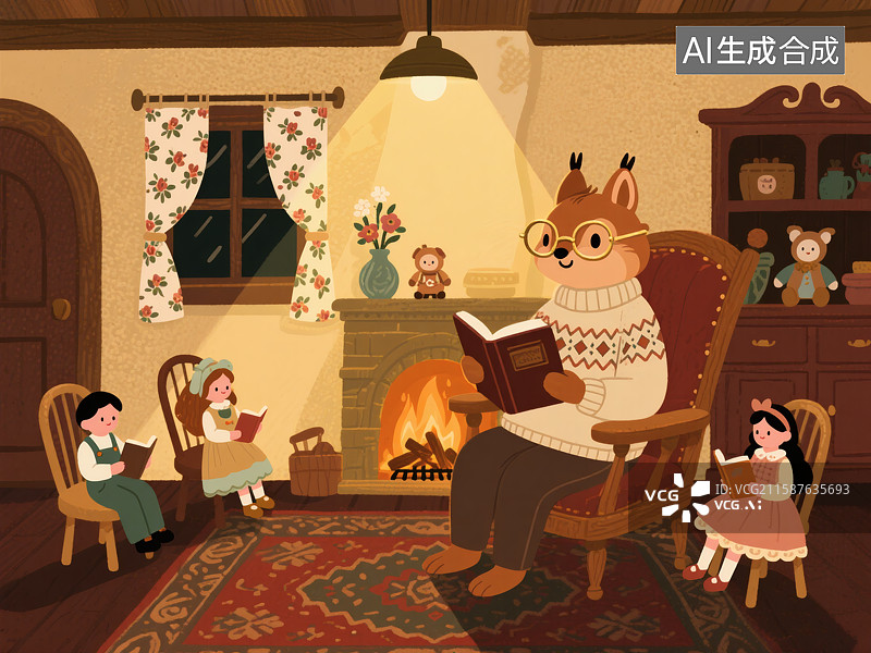 【AI数字艺术】小松鼠看书阅读绘本图片素材
