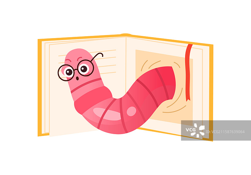 可爱的小书虫戴着眼镜图片素材