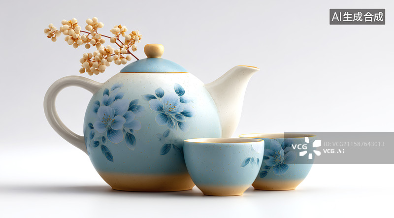 【AI数字艺术】陶瓷茶壶和茶杯图片素材