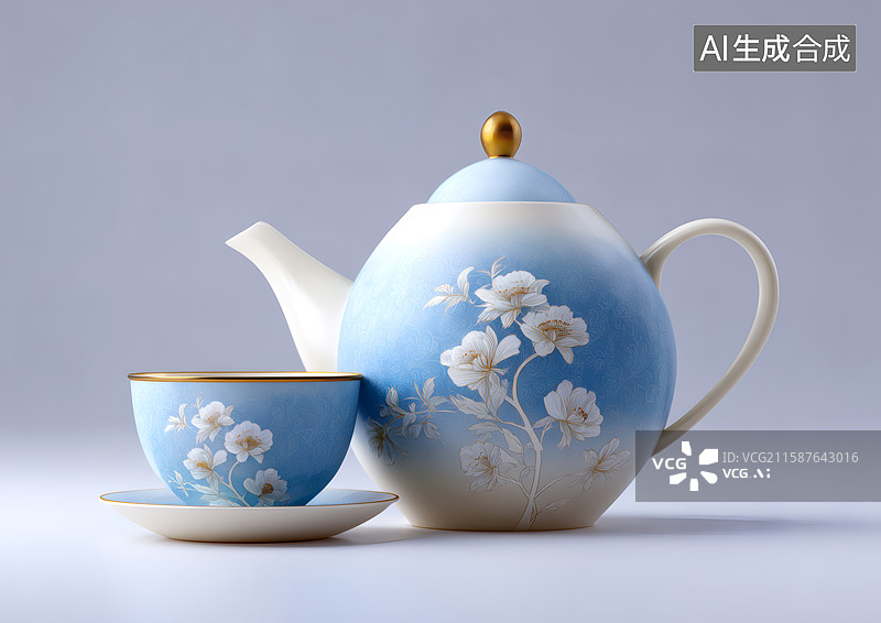 【AI数字艺术】陶瓷茶壶和茶杯图片素材