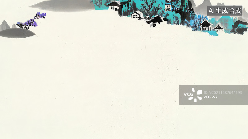 【AI数字艺术】水墨画居上-水墨画背景壁纸1.冬日村庄雪景图图片素材