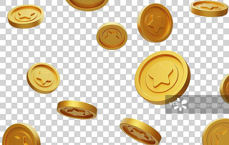 免抠幸运好运游戏币星星五角星金币3D图片素材