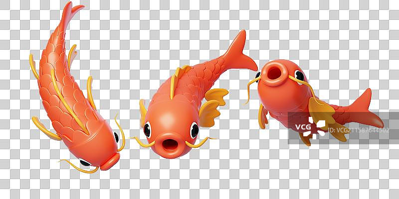 免抠新年春节传统幸运金鱼锦鲤3D图片素材