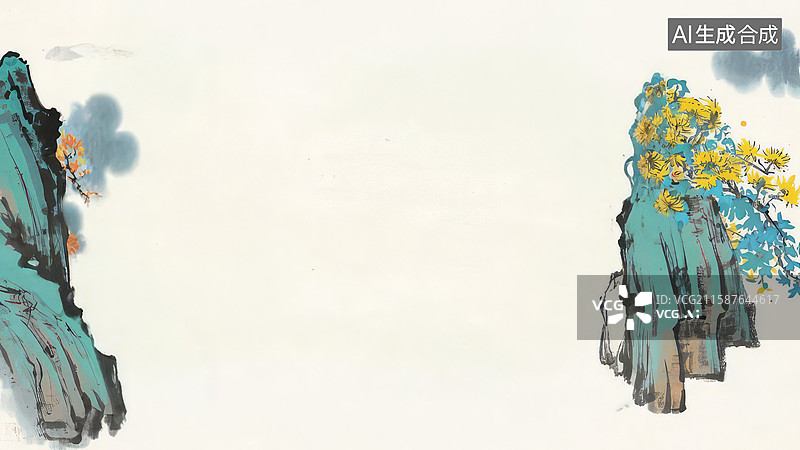 【AI数字艺术】水墨画两侧-水墨画背景壁纸1水墨山水，两峰对峙图片素材