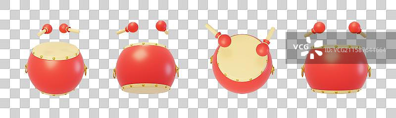 免抠新年喜庆传统乐器热闹庆典锣鼓3D图片素材