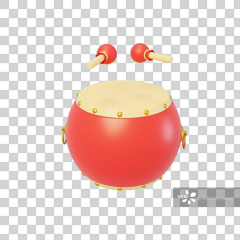 免抠新年喜庆传统乐器热闹庆典锣鼓3D图片素材