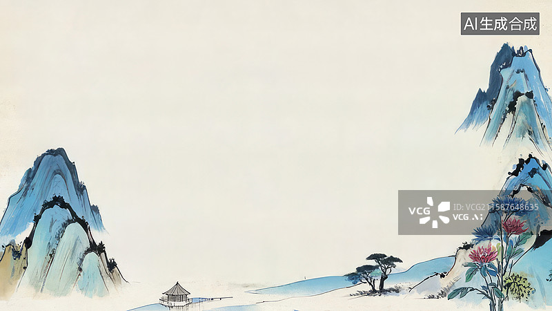 【AI数字艺术】水墨画最大-水墨画背景壁纸1山水画中的静谧风景图片素材