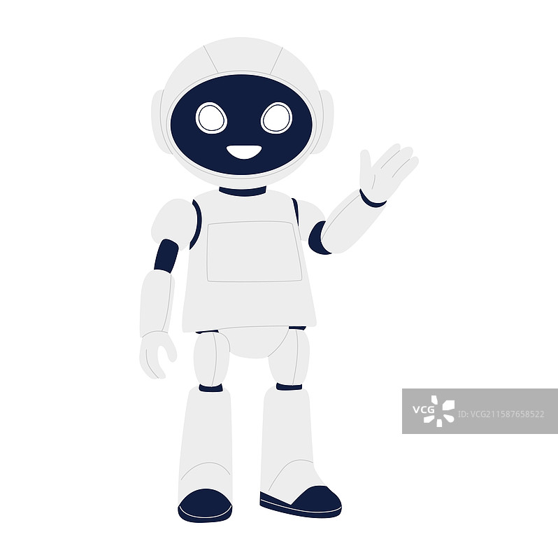 一个可爱的卡通机器人宇航员愉快地挥手图片素材