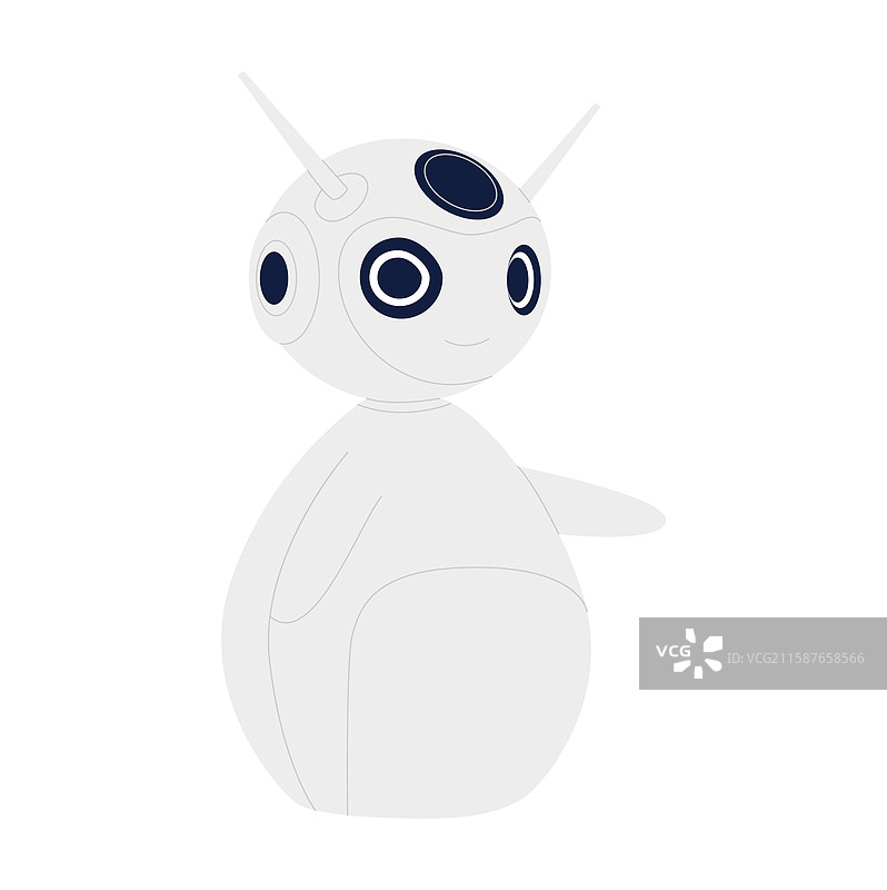 可爱的极简主义机器人，带有天线和图片素材