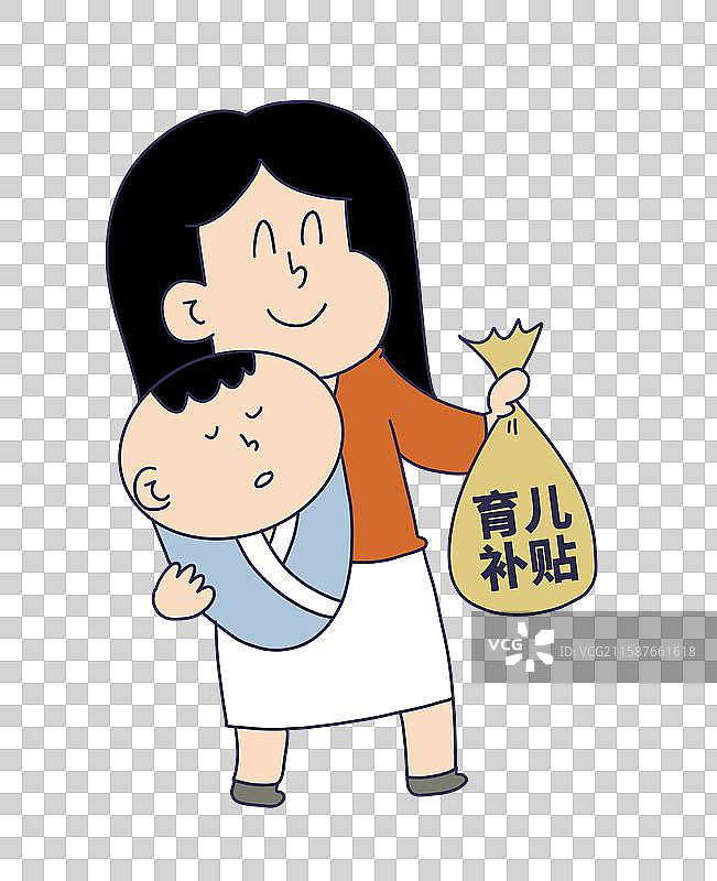 母亲怀抱婴儿展示育儿补贴图片素材