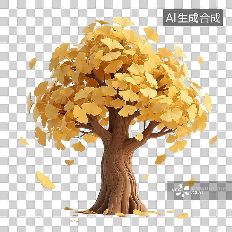 【AI数字艺术】3D风格C4D渲染秋天的元素南瓜银杏树枫叶图片素材