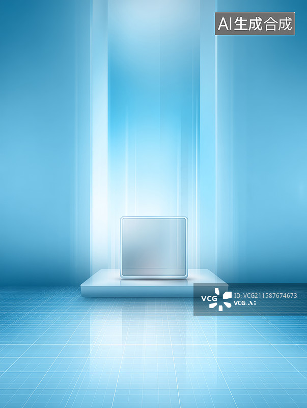 【AI数字艺术】蓝色光束中的方块图片素材