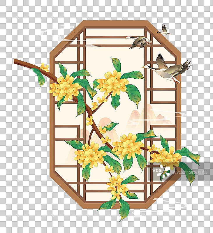 分节气国潮风新中式风格花卉桂花矢量插画元素图片素材