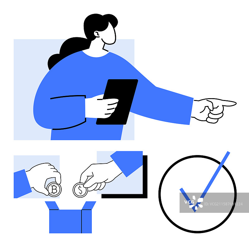 女性指着前方，使用平板电脑管理任务图片素材