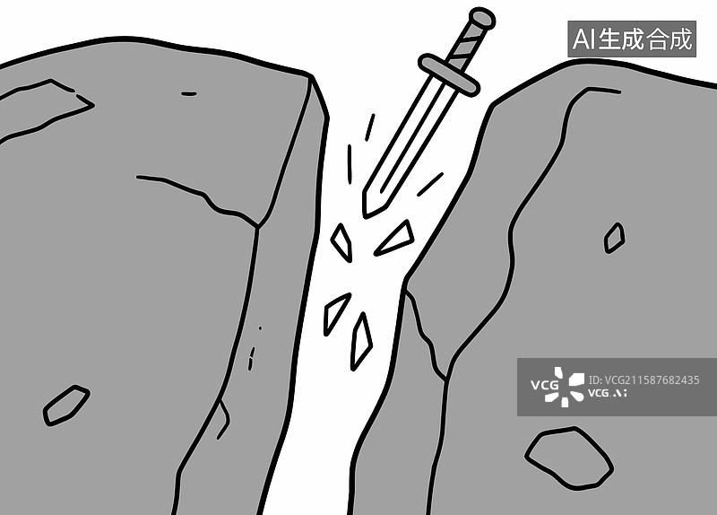 【AI数字艺术】宝剑劈开石头的场景图片素材