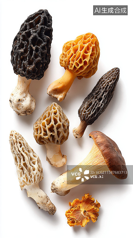 【AI数字艺术】多种野生蘑菇的特写展示图片素材