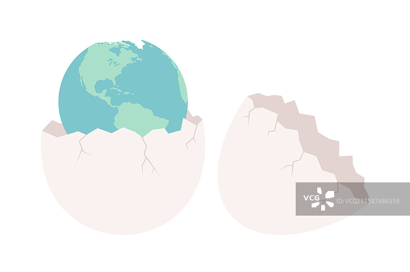 破碎的蛋壳内有一个地球仪，孤立展示图片素材