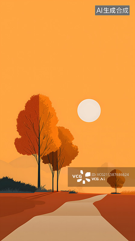 【AI数字艺术】秋日暖阳路图片素材