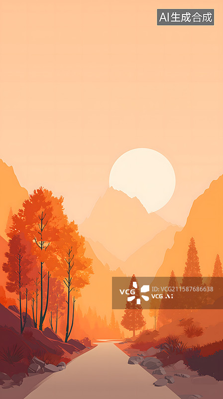 【AI数字艺术】秋日暖阳路图片素材