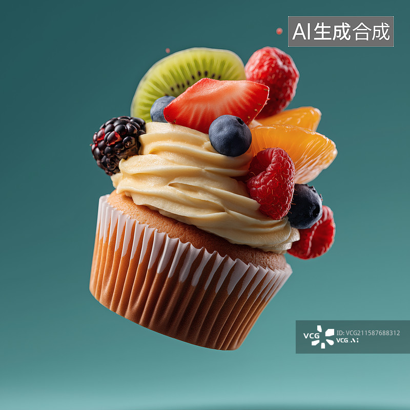 【AI数字艺术】美味水果纸杯蛋糕图片素材