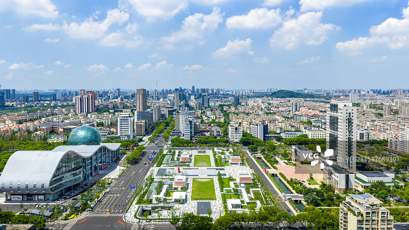 昆山 市政府 城市广场 科博馆 城市航拍图片素材