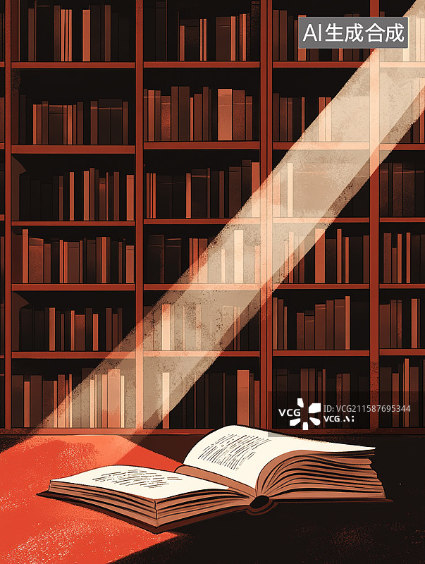 【AI数字艺术】图书馆抽象风扁平插画图片素材