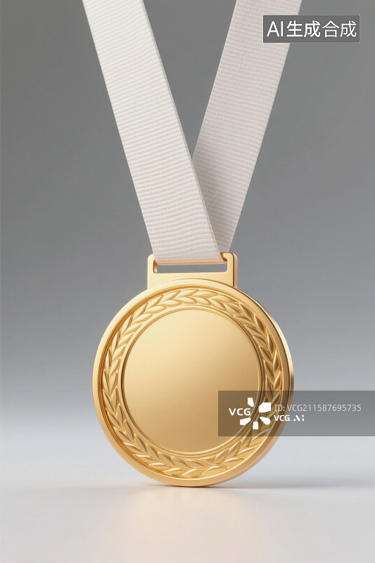 【AI数字艺术】纯色背景下放置的一枚金色奖牌图片素材