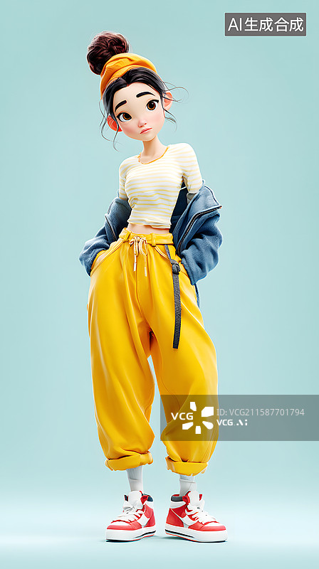 【AI数字艺术】AIGC:3D人物时尚年轻女性的休闲穿搭图片素材