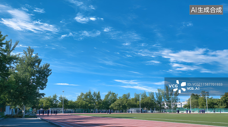 【AI数字艺术】晴朗天气下的校园操场图片素材