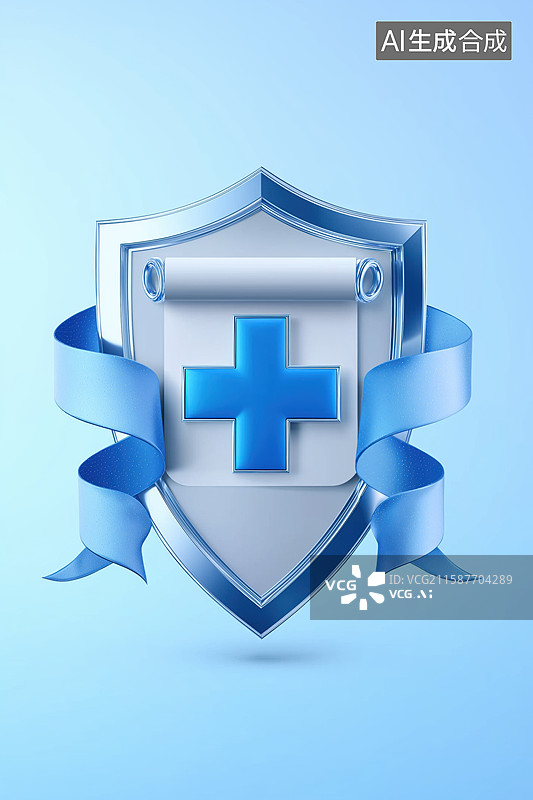 【AI数字艺术】蓝色盾牌与医疗十字标志图片素材