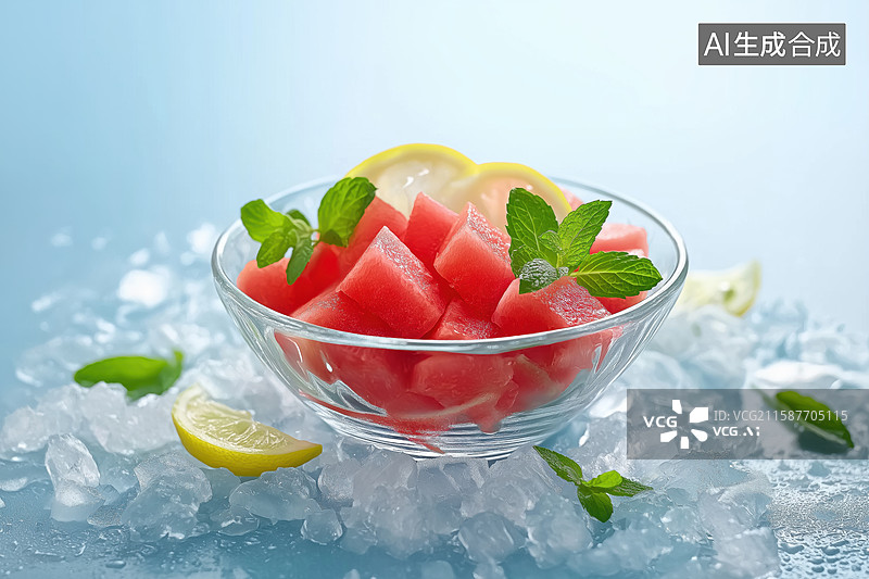 【AI数字艺术】冰镇西瓜片与薄荷柠檬图片素材