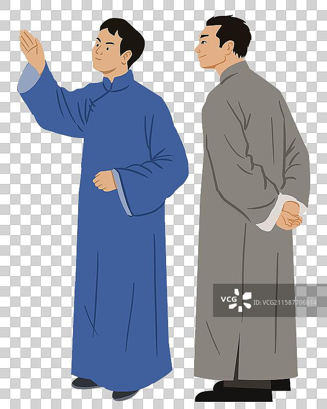 中国传统民艺脱口秀讲相声演员谈话对话捧哏语言文化人物插画图片素材