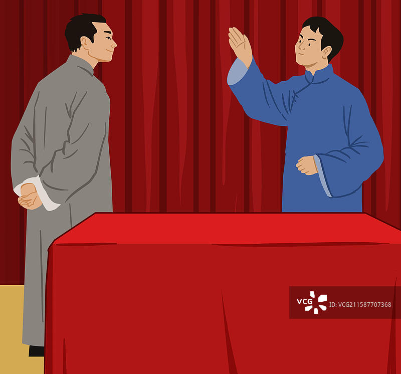 中国传统民艺脱口秀讲相声演员谈话对话捧哏语言文化人物插画图片素材