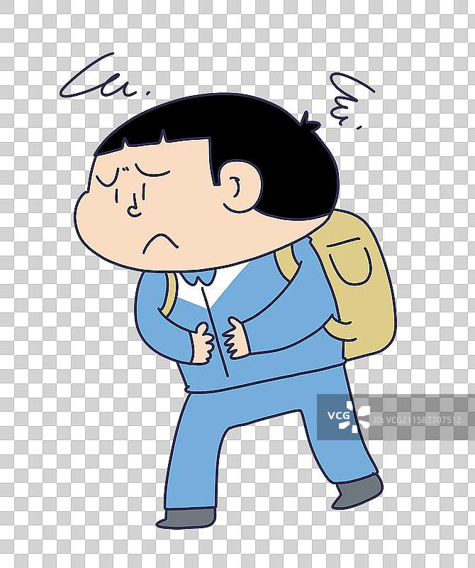 背着书包面露不适的男孩图片素材