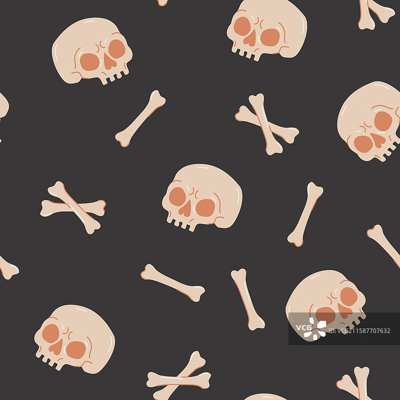 卡通骷髅、骨头和交叉骨的无缝图案图片素材
