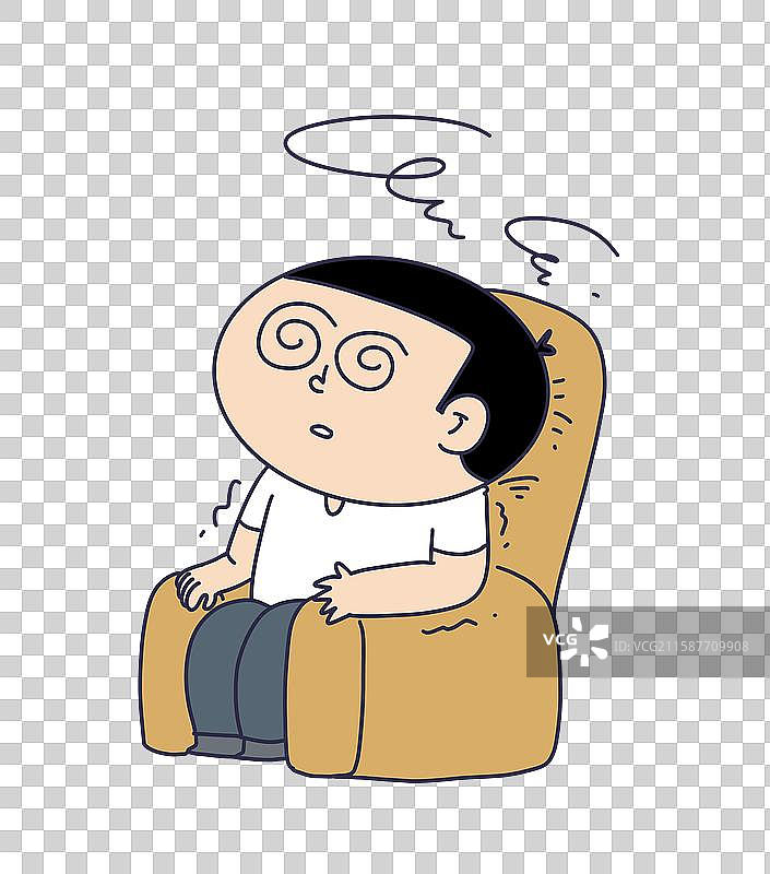 坐在沙发椅子上头晕的卡通人物图片素材