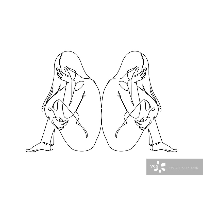 感到孤独和悲伤的不快乐女性抽象画图片素材