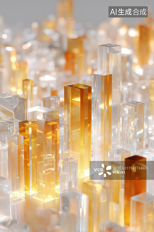 【AI数字艺术】透明琥珀立方体光影科技城市图片素材