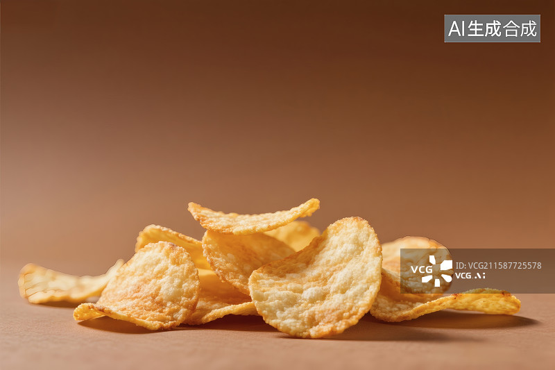 【AI数字艺术】桌面上香脆的零食，油炸食品，薯片图片素材